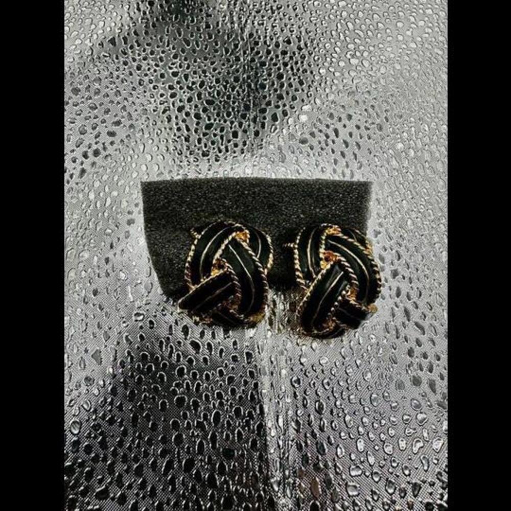 Vintage Knot Clip-On Earrings with Black and Gold Accents